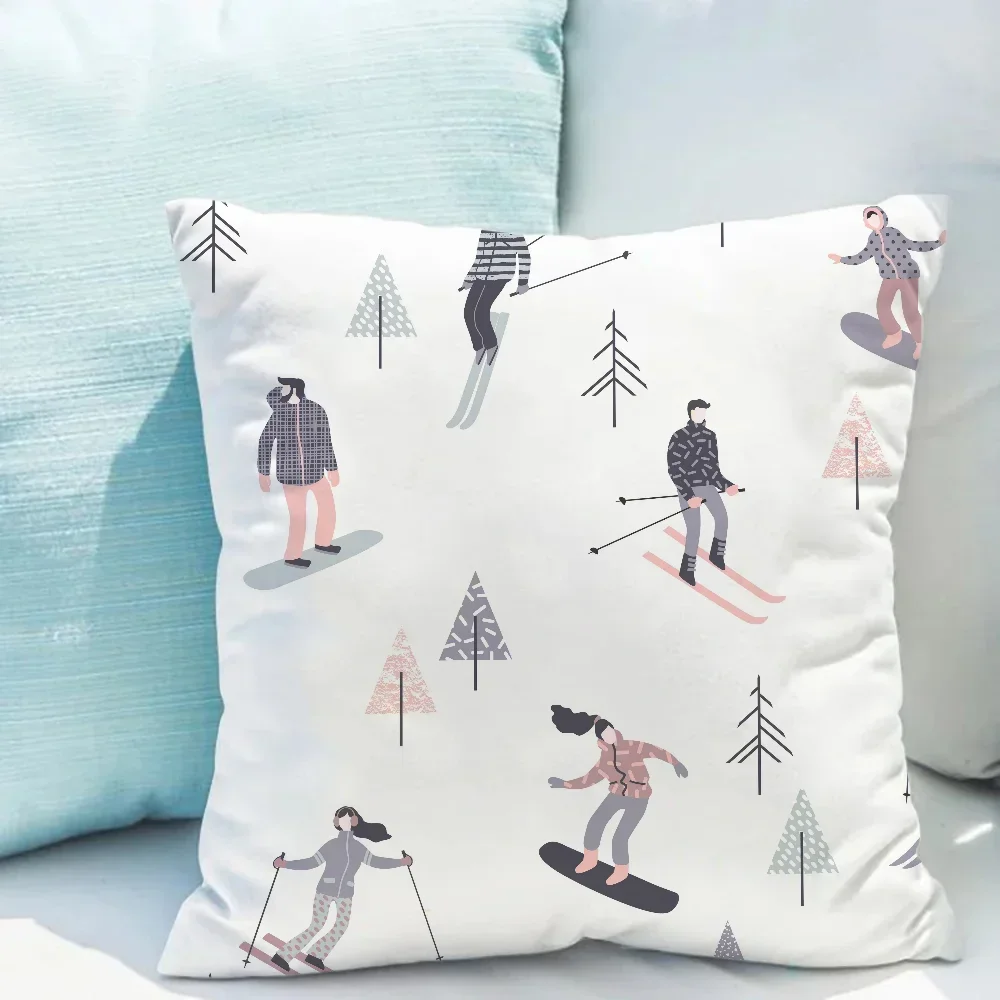 Ski Resort Ski Prop Pattern Prin Decorative Pillows for Sofa Cushions Covers Home Decoration Accessories Children\'s Cushion Bed