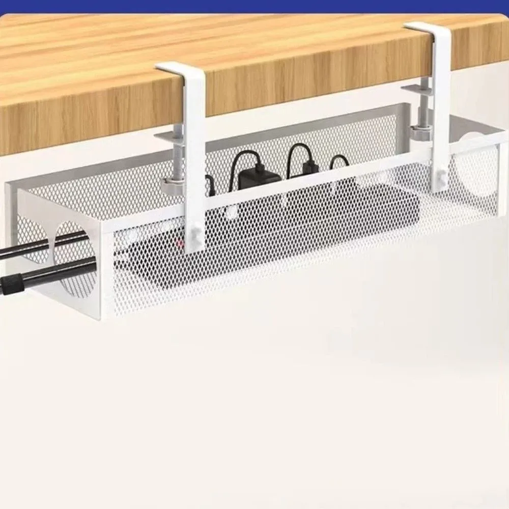 Carbon Steel Under Desk Wire Management Tray Space Saving with Clamp Data Wire Storage Rack No Drilling