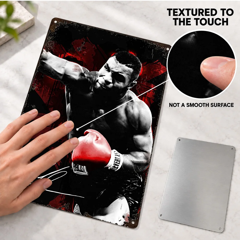Mike Tyson Fighting Pose Aluminum Poster Personalized Metal Sign Punching Red Black Gloves Graphic Wall Art For Sports Lounge