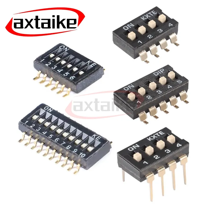 

10PCS 1.27mm 2.54mm Pitch KE 1 2 3 4 5 6 8 10 Bit Pin SMD DIP Dial Switch Slide Type Switch Module Black Toggle Switching Switch