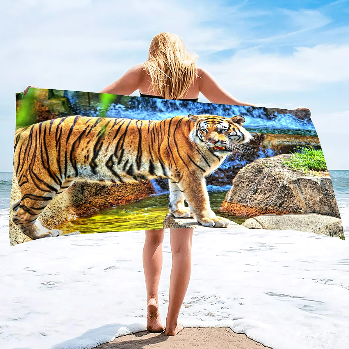 Oversized Beach Towel Pool Towels Microfiber Quick Dry Swim Towel Blanket Large Microfiber Sand Free Beach Towels Tiger Print