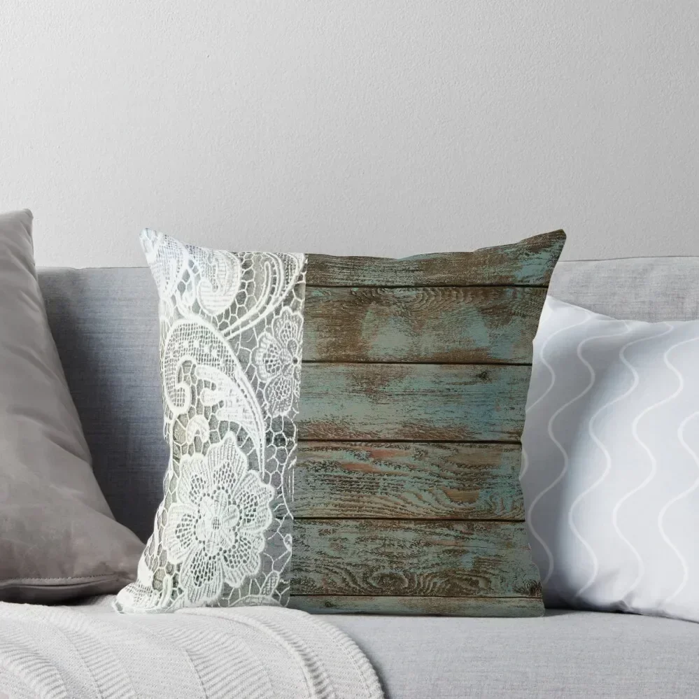

Western Country distressed blue Barn Wood white Lace Throw Pillow Luxury Pillow Cover Cushions For Children pillow