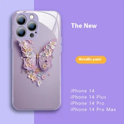 Far Peak Blue Flying Butterflies for Iphone 15 14 13 12 11 Pro Max X XS XR 7 8 Plus 2020 2022 SE Black tempered glass phone case