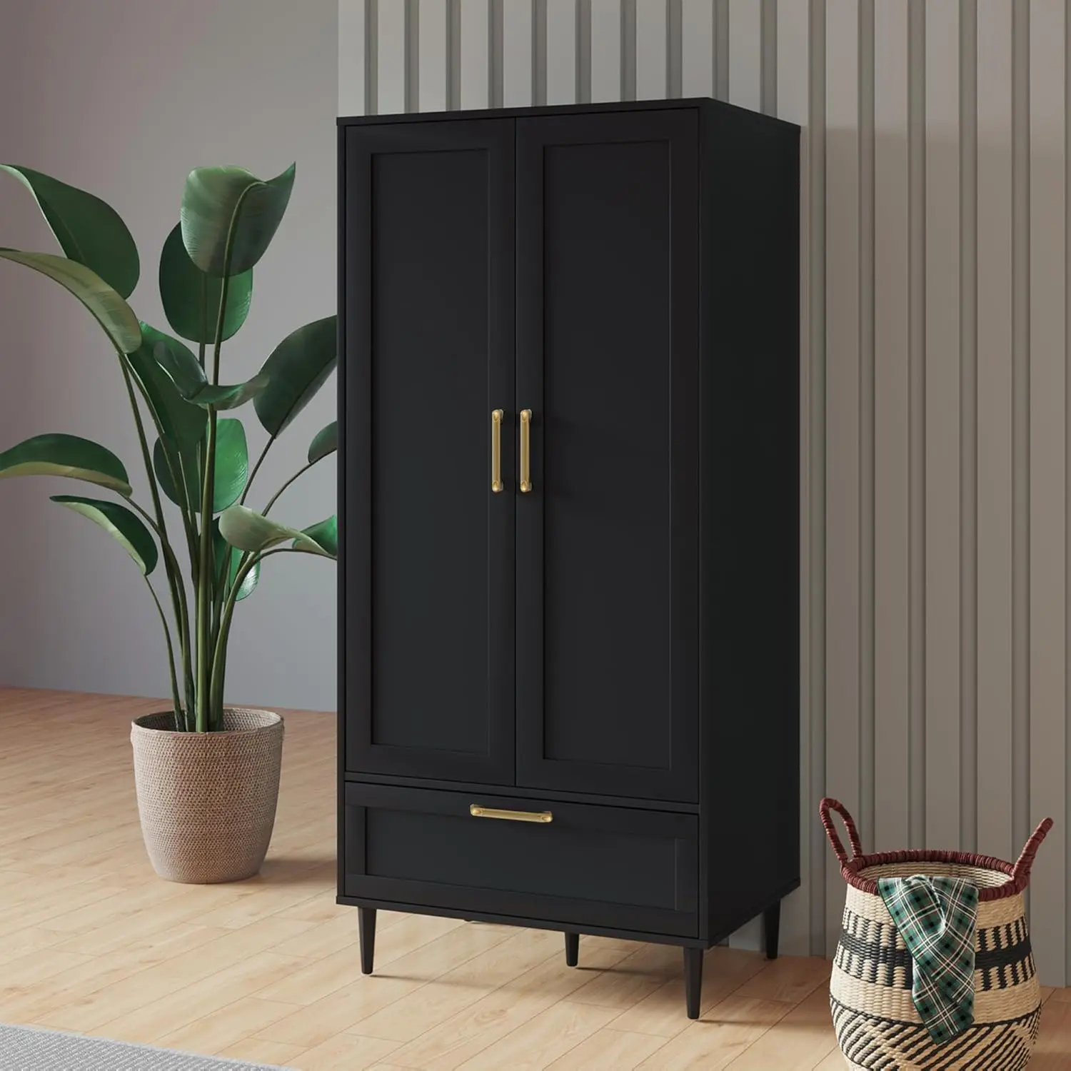 Bedroom Armoire Wardrobe Closet with Hanging Rod,60