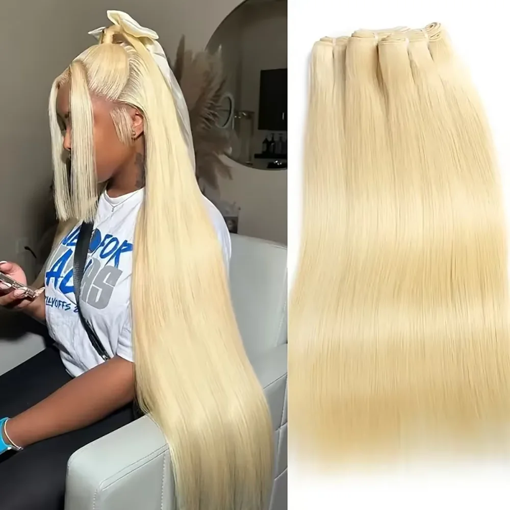 613 Straight Blonde 1/3/4 Brazilian Hair Bundles Weave Remy 100% Human Hair Weft 24 26 28 30 32 34 36 38 40 Inch Bundle Weaving