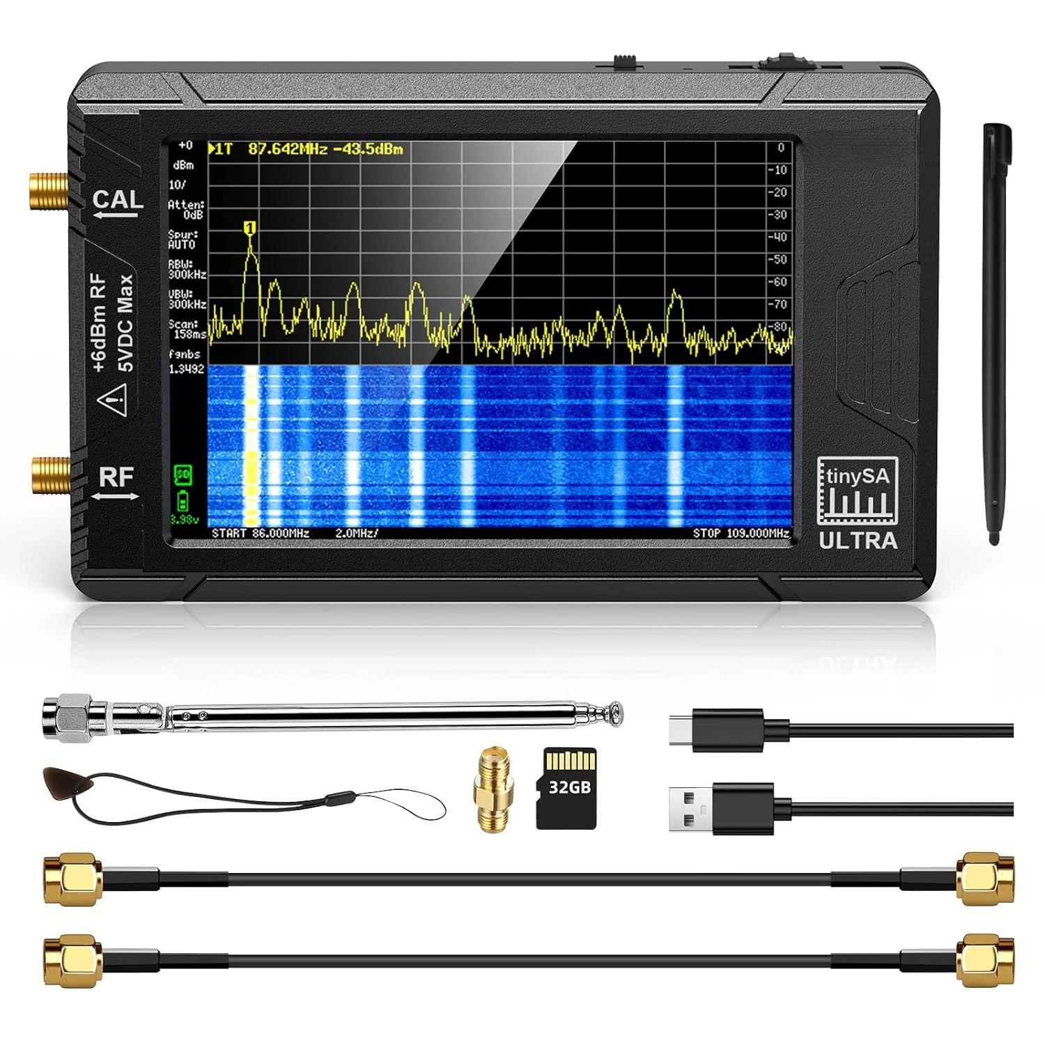 

Upgraded TinySA Ultra Spectrum Analyzer, 4.0 Inch 100kHz to 5.3GHz Handheld Tiny Frequency Analyzer with 32Gb Card, 2-in-1