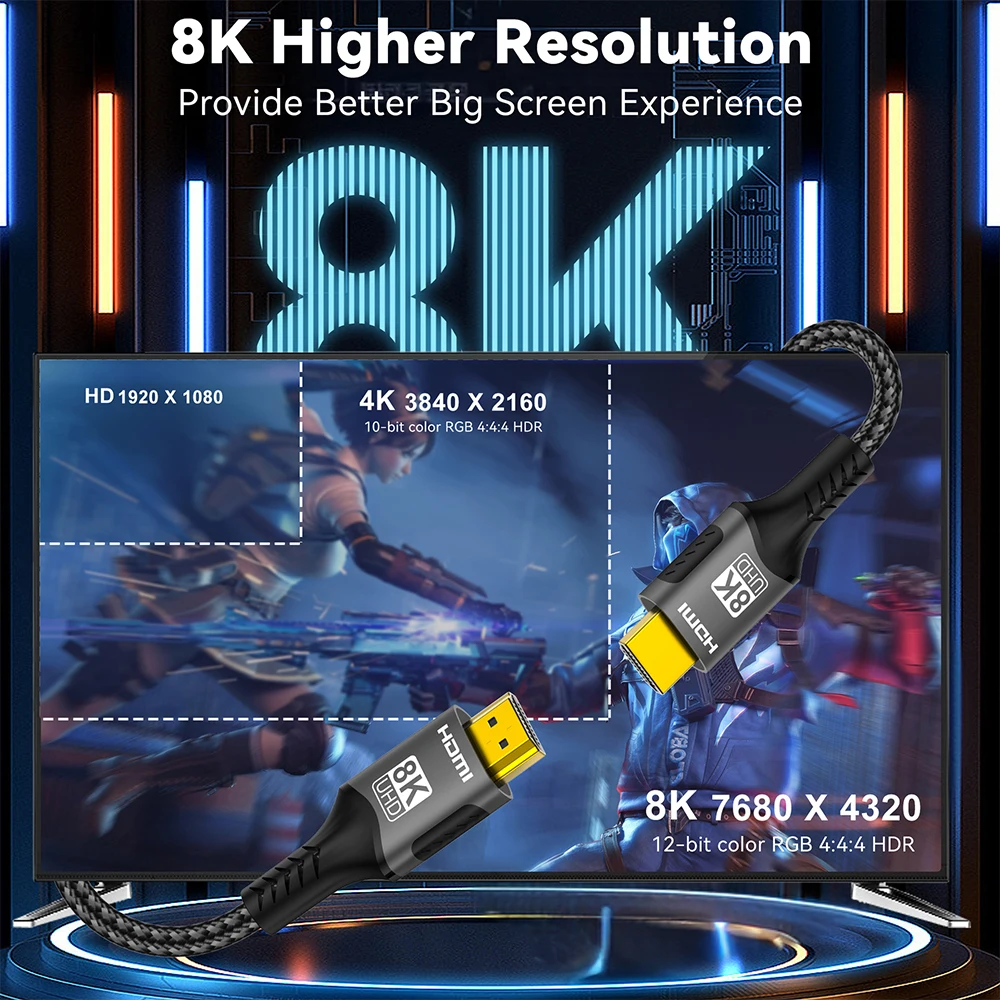 كابل HDMI 8K عالي السرعة 48 جيجابت في الثانية HDMI 2.1 hdmi إلى hdmi كابل فيديو عالي الوضوح 1 متر 2 متر 3 متر 5 متر لشاشة HDTV PS4/PS5 Xbox