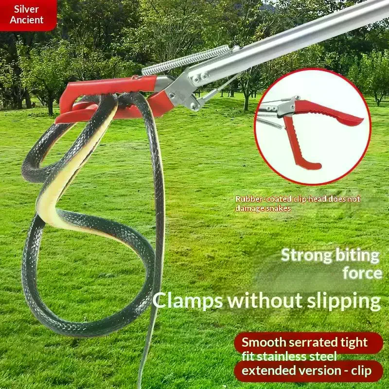 Foldable Snake Eel Catcher Tong Wide Jaw Stainless Steel Reptile Grabber Tool Snake Hook Catcher Loach Rubbish Clip 1.5M