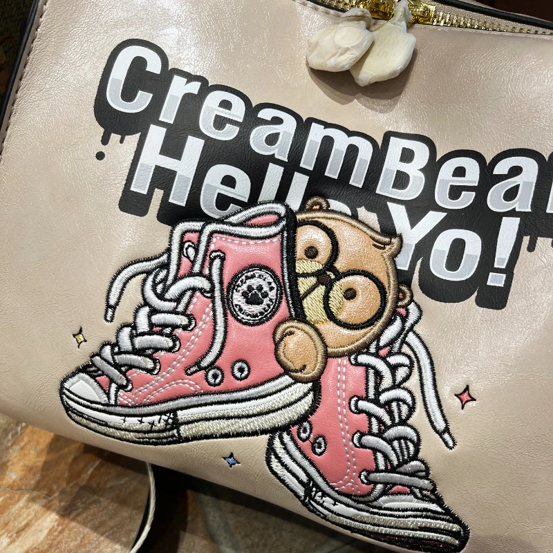 CREAM BEAR Small Square Bag Women Trend 2024 High Quality Leather Large Capacity One Shoulder Crossbody Bag Backpack Female Bags