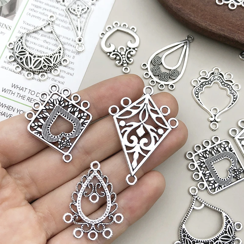 20pcs Elegant Antique Silver Plated Flower Shape Charms Connect Pendant for DIY Necklace Bracelets Earrings Jewelry Making