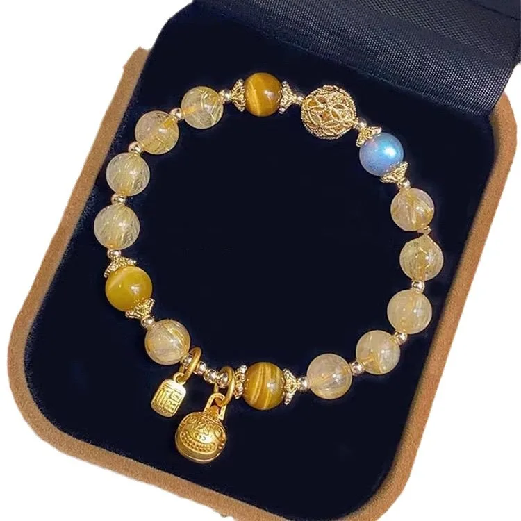 Crystal Swallowing Beast Bracelet for Women, Imitation Yellow Hair Crystal Bracelet