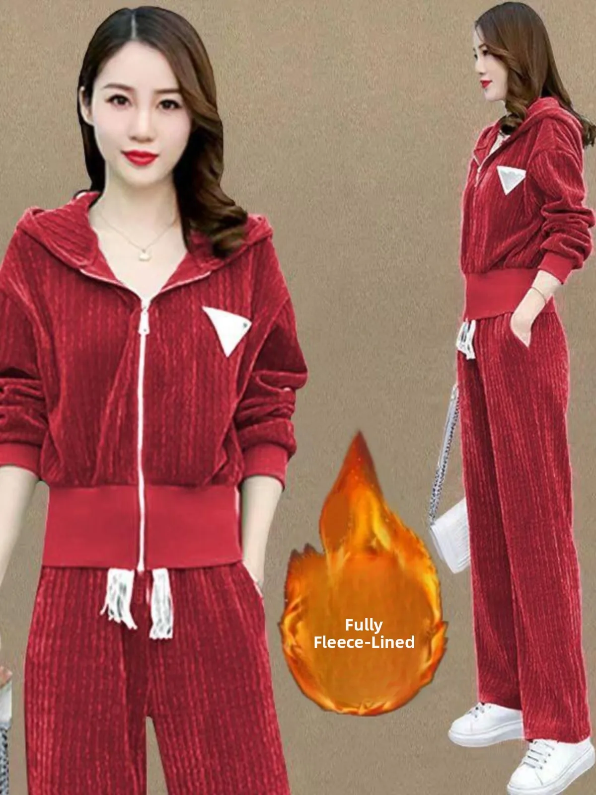 PLUS ขนาด Thiened Fce Corduroy เสื้อกันหนาวผู้หญิงชุดกีฬาสบายๆ Faionable 2 ชิ้นเกาหลี Sle สูงเอวยาวกางเกง