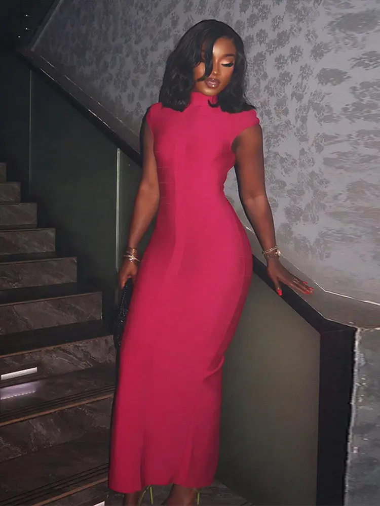Ärmelloses Bandage-Kleid mit Stehkragen für Damen, Sexy Taillenschnürung, Hüftbetonter Schnitt, Figurbetontes Abendkleid, Charmantes Damenkleid – Detail 10