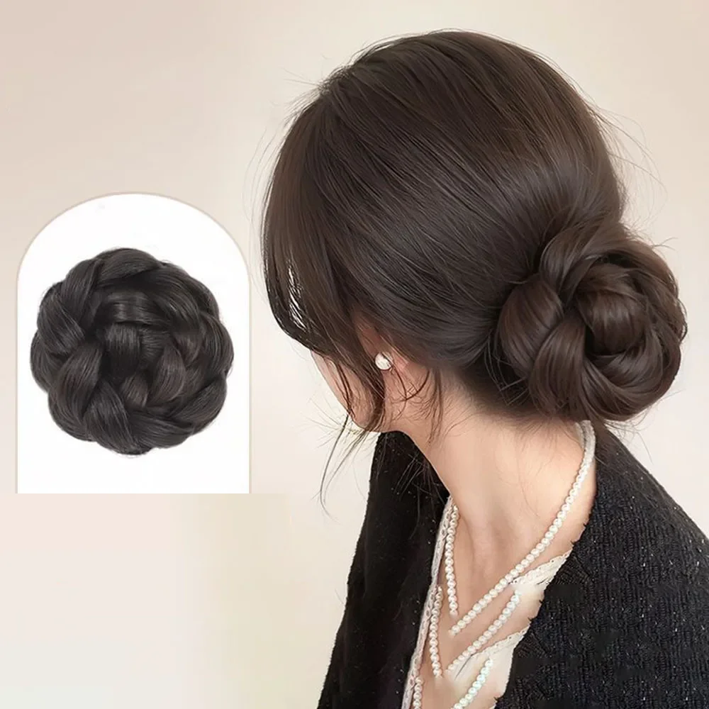 Il temperamento Bract parrucca sintetica con clip simula la parte posteriore naturale della testa alta corona cranica twist fiore germoglio testa parrucca avvolgente