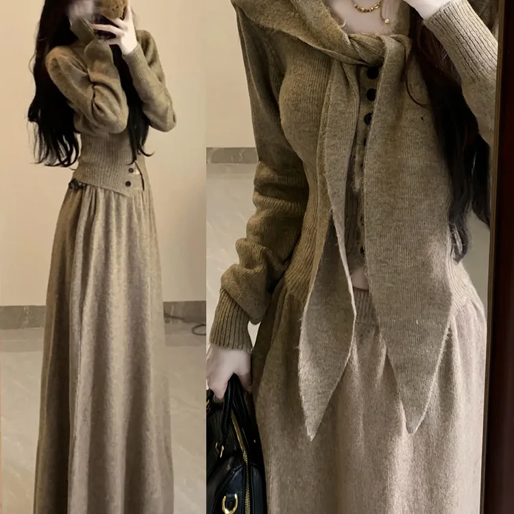 

Knitted Sweater Set Dress for Women Early Autumn 2025 New Long Dress Set