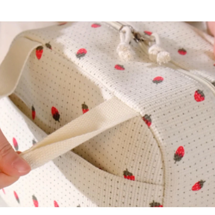 Lunchtasche aus Cord mit Blumenmuster, bedruckte Lebensmittelhandtaschen, tragbare Thermo-Lunchbox-Tasche, wasserdichte Kühltasche für das Büro, isolierte Kühltasche – Detail 6