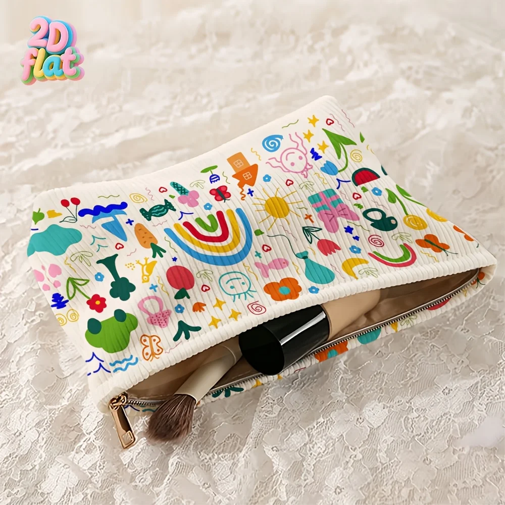TCorduroy Makeup Bag oiletry Bag Handbag, Unisex, Cartoon Pattern Classic Cartoon Character Pattern, 2D Flat, Zipper Closure