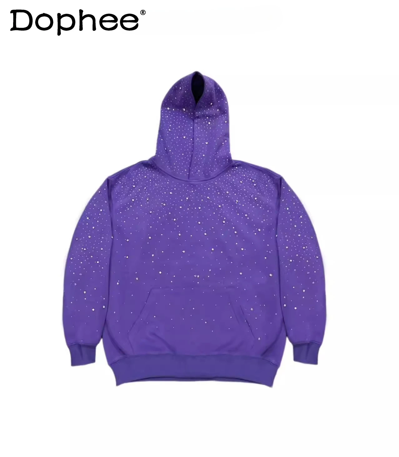 

Japanese Style Original Heavy Craft Starry Sky Rhinestone Purple Hooded Sweatshirt Fashion Trend Loose Casual Pullover Unisex