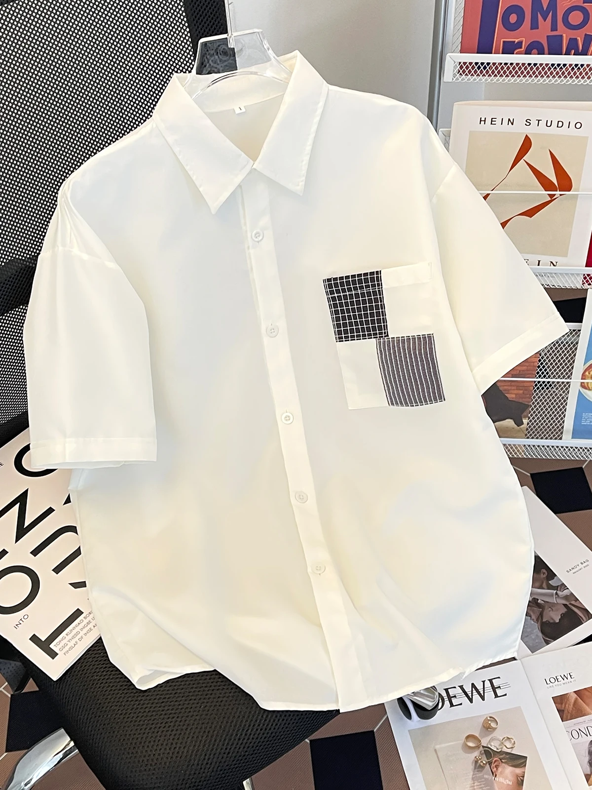 

Summer Thin ort Sve Casual irt Men's Loose Fit Splice Sle Ice Silk Fabric No Ironing Required Faionable Korean Ver...
