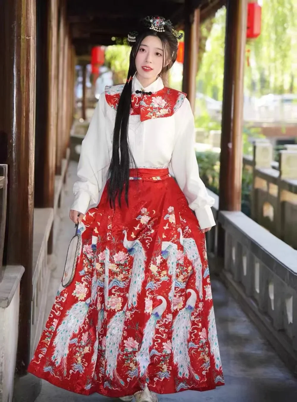 Women Chinese Traditional Hanfu Cloud Shoulder + Modified Hanfu Embroidered Top + Ma Mian Skirt Chinese Style Modern Clothing