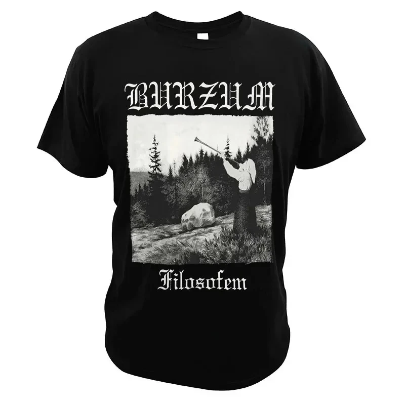 Men's Classic Cotton Crew Neck T-Shirt Black Metallic Dungeon Pattern Shirt Burzum Varg Vikernes Fan Oversized Clothing