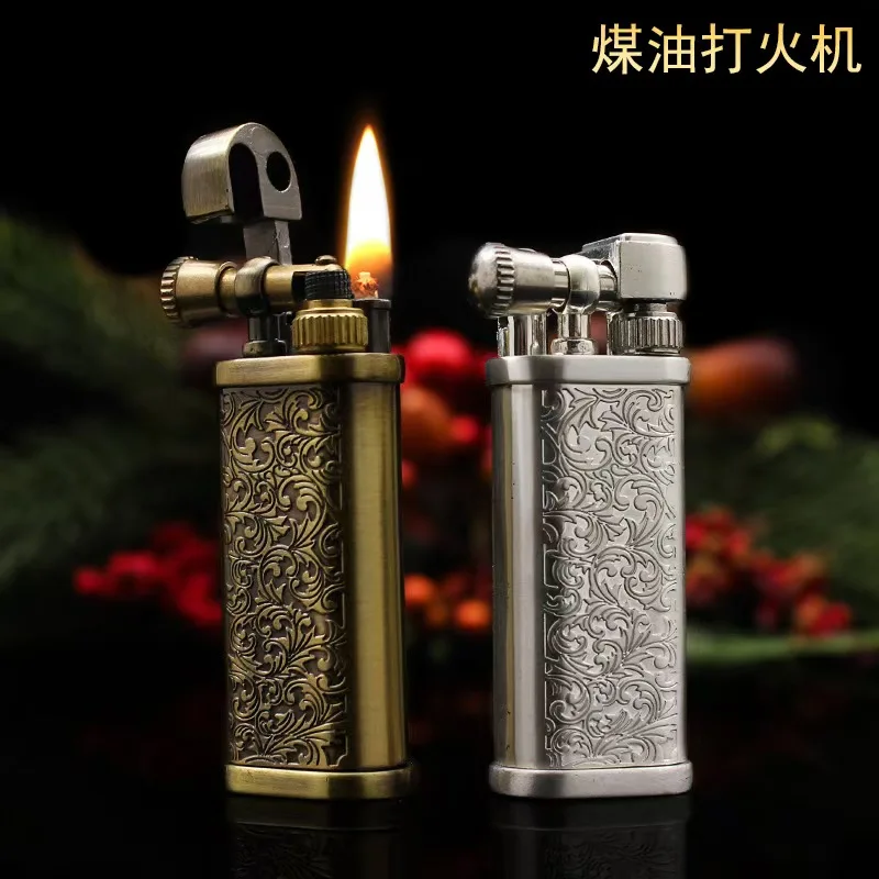 Creative Retro Flint Kerosiene Lighter Retro Metal Grinding Wheel Gassoline  Lighter Trench Interesting Gadgets Lighter