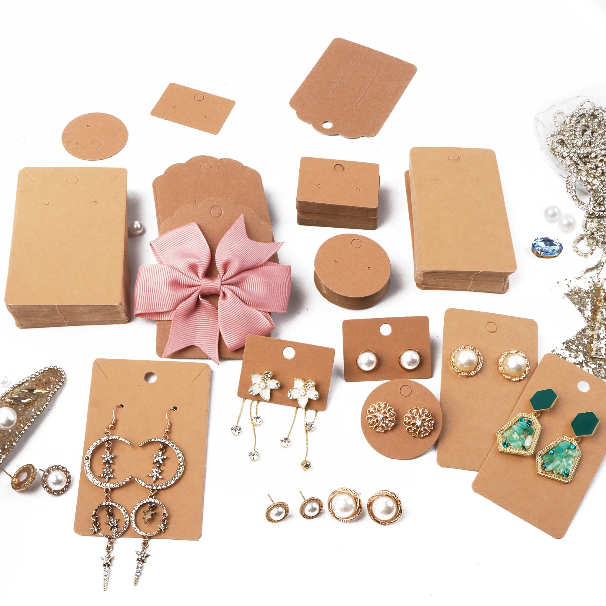 

500pcs/set Earring Necklaces Display Paper Card Ear Studs Holder Bag for Jewelry Hanging Cardboard Paperboard Packaging,1Yc38407