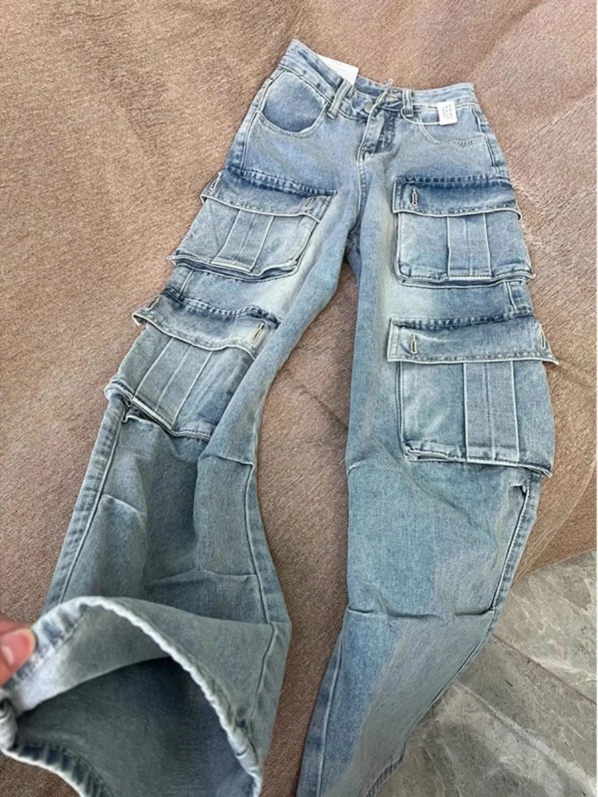 

Large Size Straight Leg Workwear Jeans Multiple kets Loose Wide Leg Pants Men Women Spring Autumn Vintage Waed Denim