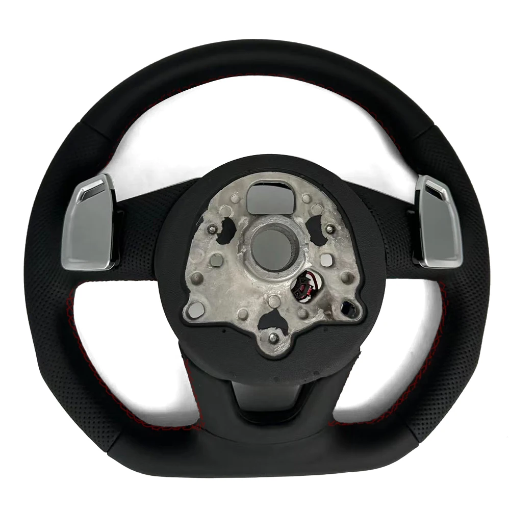 For Audi A4 B9 Punched Leather Red Stitching Heated Steering Wheel With Paddles Button S/RS Logo Assembly Accessories