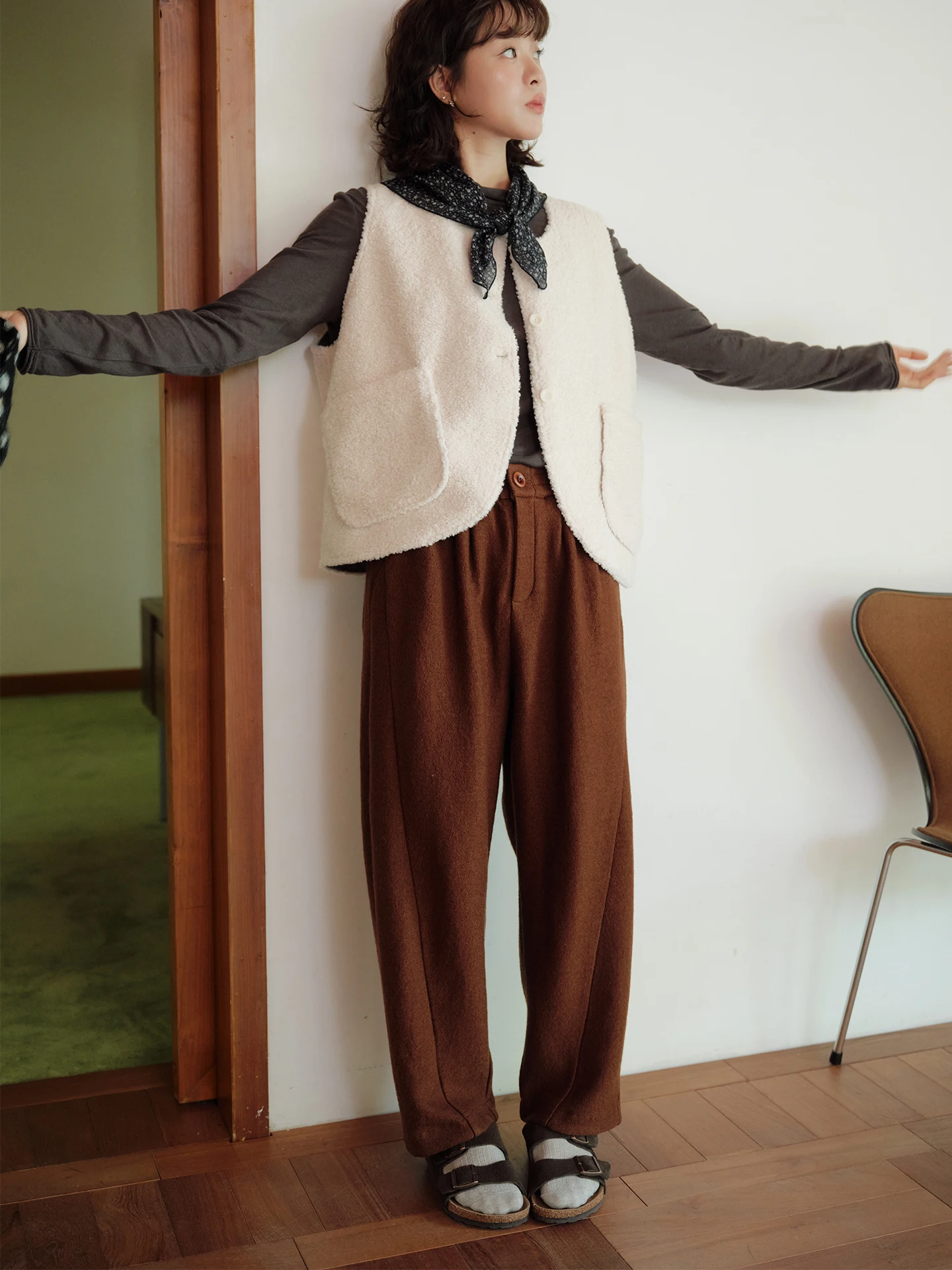 

Warmth And Sle: Women's Wool Blend Fce-Lined Micro Pajama Pants Autumn Winter l Waist Button Closure Artistic Flair