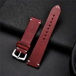 Retro Genuine Leather Strap Leisure Oil Wax Oily Discoloration Cowhide Leather Watchbands 18mm 20mm 22mm Business Watch Band