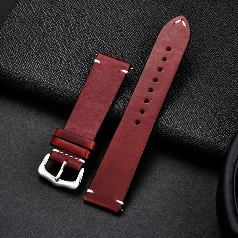 Retro Genuine Leather Strap Leisure Oil Wax Oily Discoloration Cowhide Leather Watchbands 18mm 20mm 22mm Business Watch Band