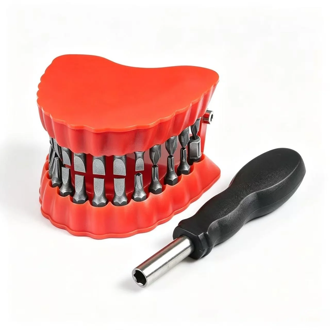 32Pcs Denture Shaped Drill Bit Holder Set, Teeth Shape Screwdriver Bits Storage Organizer Portable Repair Tool Gift for Men