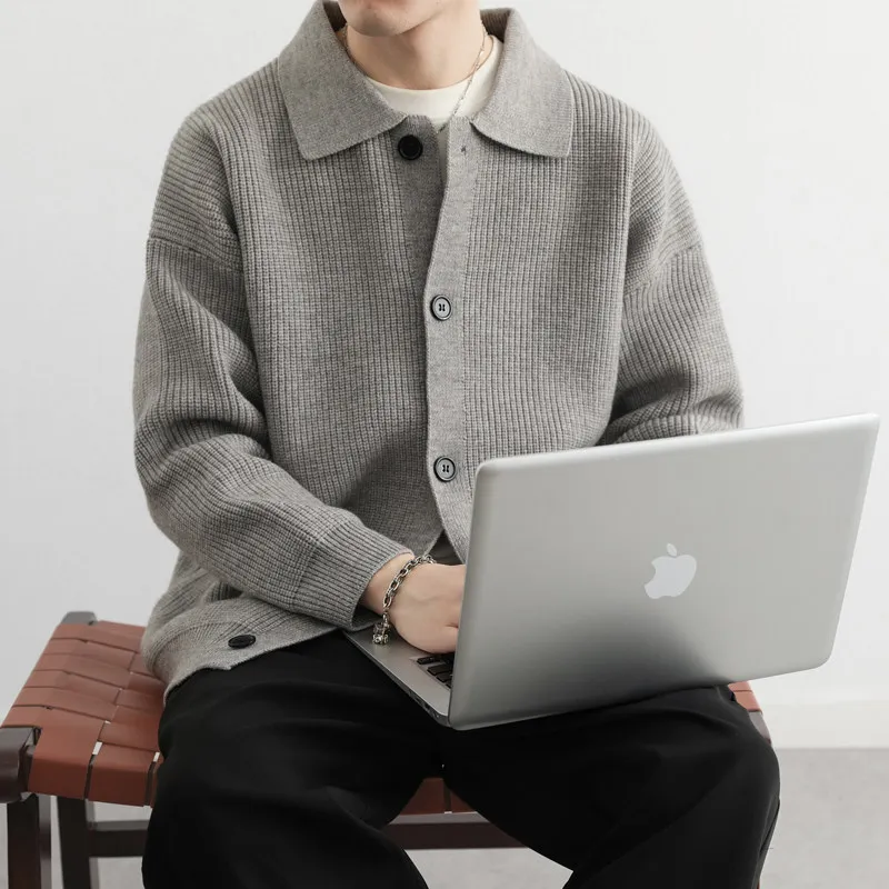 

Мужской вязаный кардиган с отложным воротником, повседневная верхняя одежда, модный, универсальный, осенне-зимний, новинка, комфортный