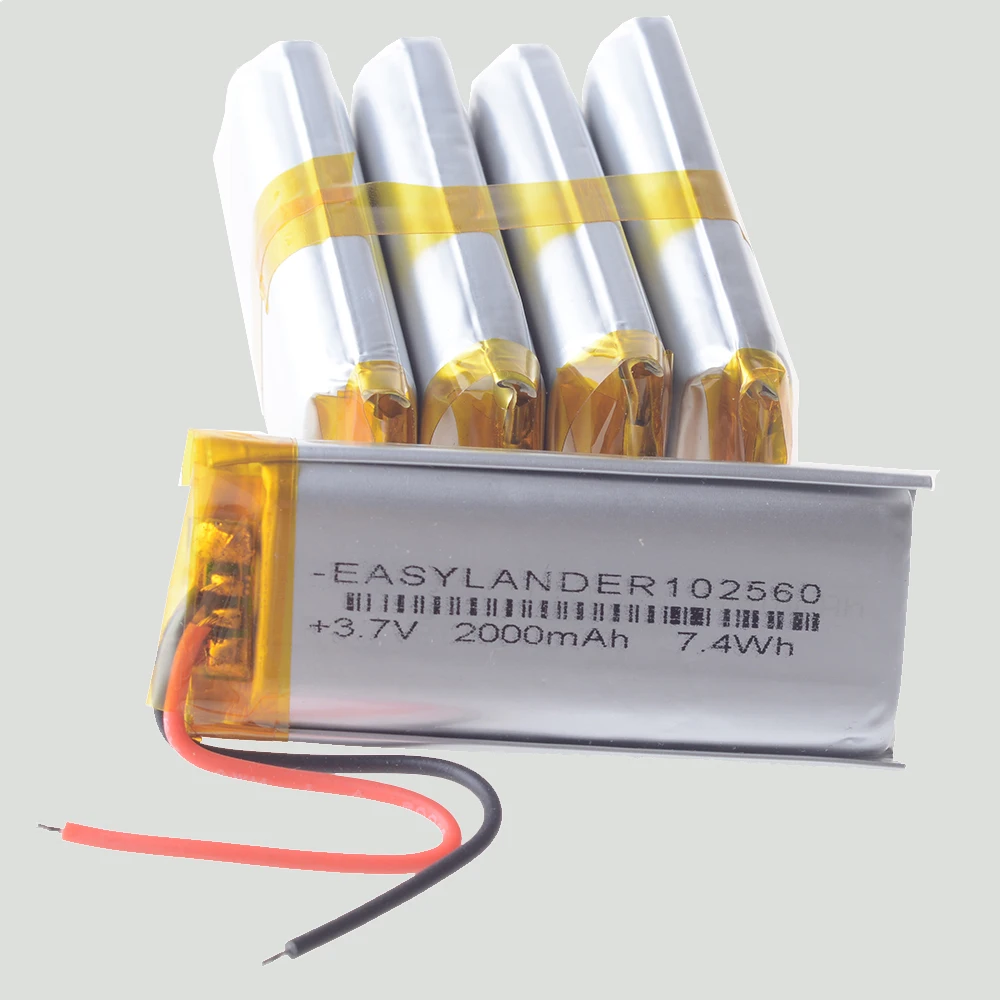 Silicone Wires 3.7V 2000mAh 102560 Lithium Li Polymer Lipo Rechargeable Battery  For E-book power bank DIY Tablet PC