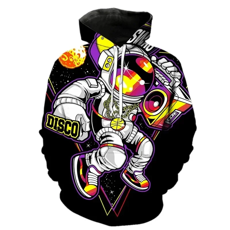 Cartoon Astronauten Muster Hoodies Modetrend Langarm Hip Hop 3D gedruckt Sweatshirt lässig Streetwear übergroße Pullover