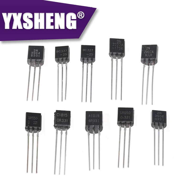 100 unids/lote 2N2222 2N2222A 2N2907 2N3904 2N3906 2SC1815 2SA1015 BC337-25 BC327-25 S8050 S8550 YXSHENG TO-92 Transistor