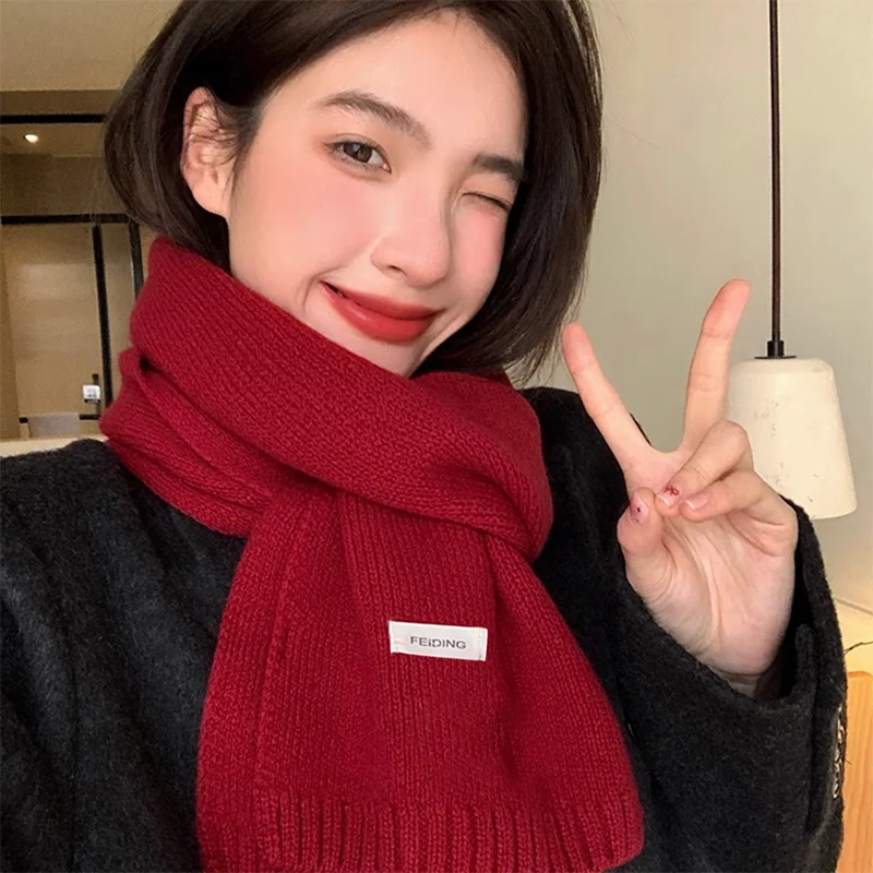 Solid Color Knitted Scarf Winter Women Girls Warm Versatile Casual Scarves Soft Comfortable Elegant Scarf Fashion Accessories