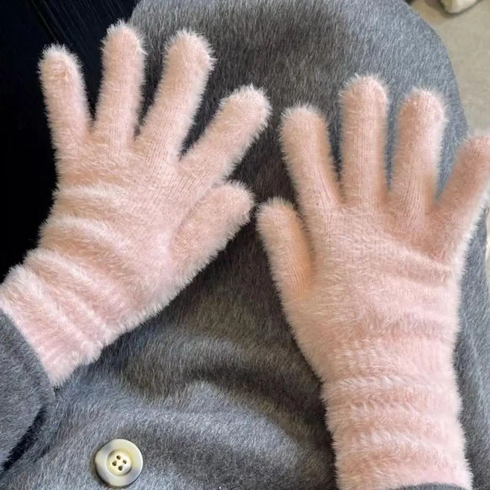 Winter Nerz Samt Fünf Finger Handschuhe Plüsch Warme Kalt-proof Handschuhe Frauen Im Freien Radfahren Einfarbig Wistiti Fäustlinge