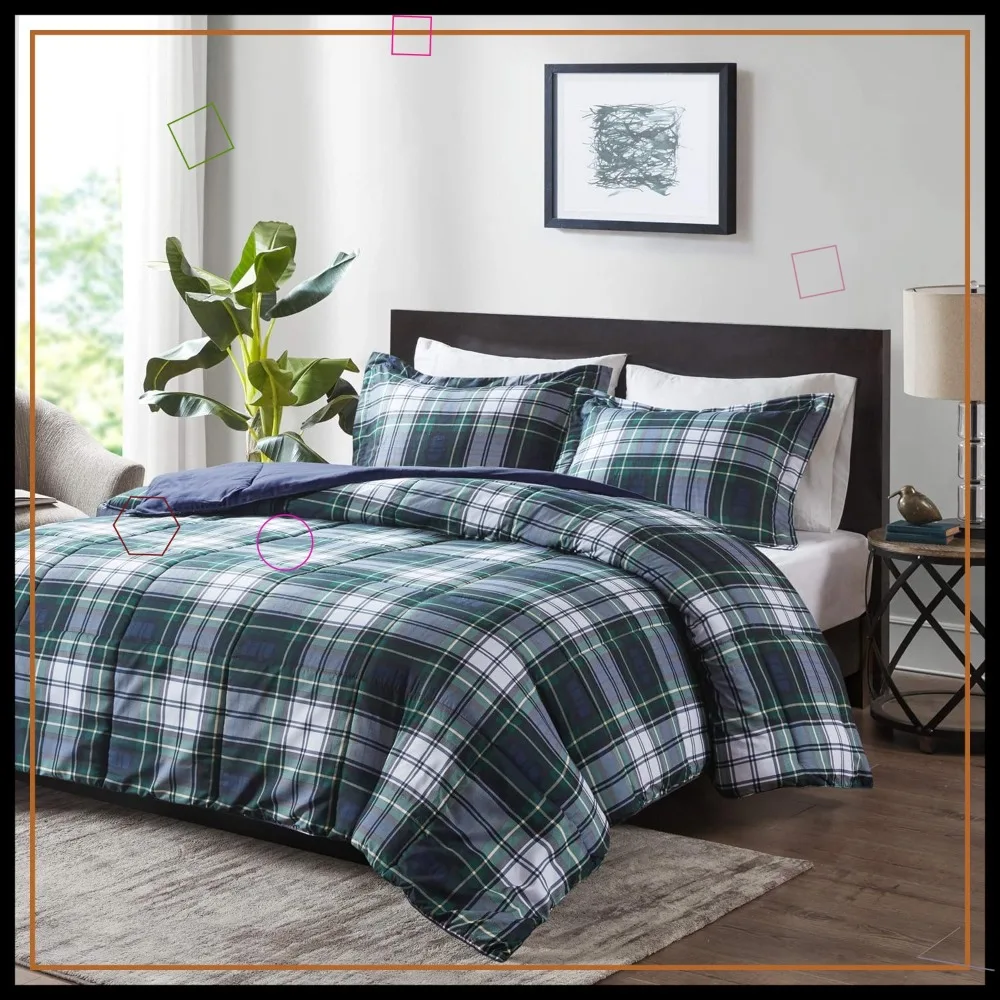 

Комплект постельного белья в клетку с наволочкой, размер Twin/TwinXL, темно-синий, гипоаллергенное всесезонное постельное белье, чехол с защитой от пятен 3M