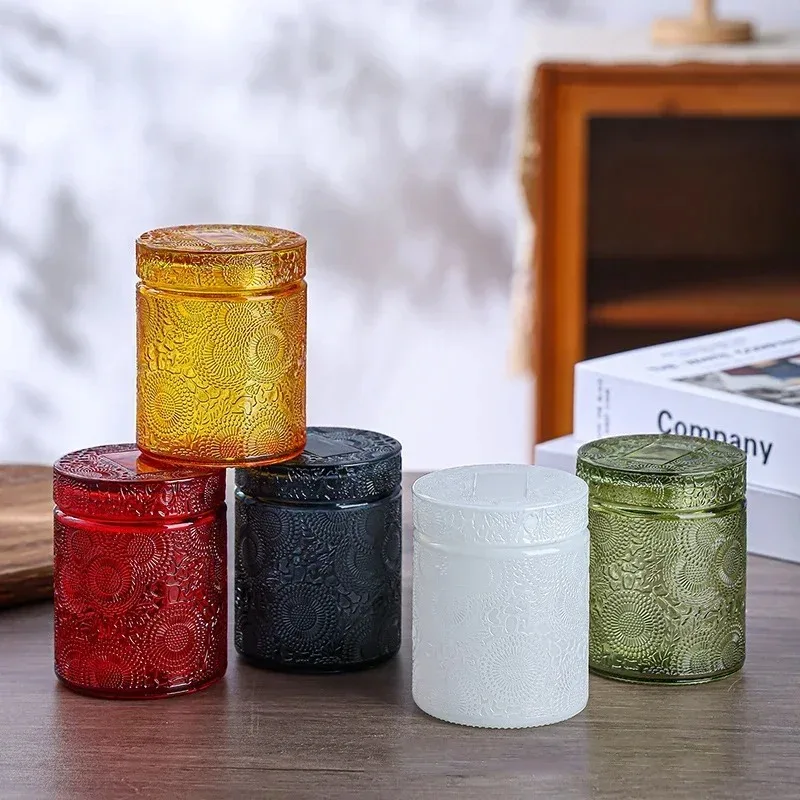 1pc Empty Glass Candle Cup Storage Jar with Lid Multipurpose Container for Diy Candle Making Home Living Room Decor Ornament