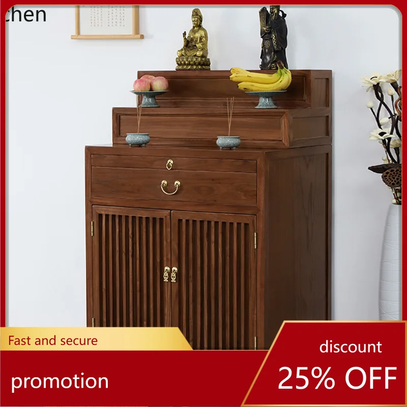 ZML Solid Wood Tibetan Style Offering Table Three-Layer Incense Case Tribute Table Buddha Altar
