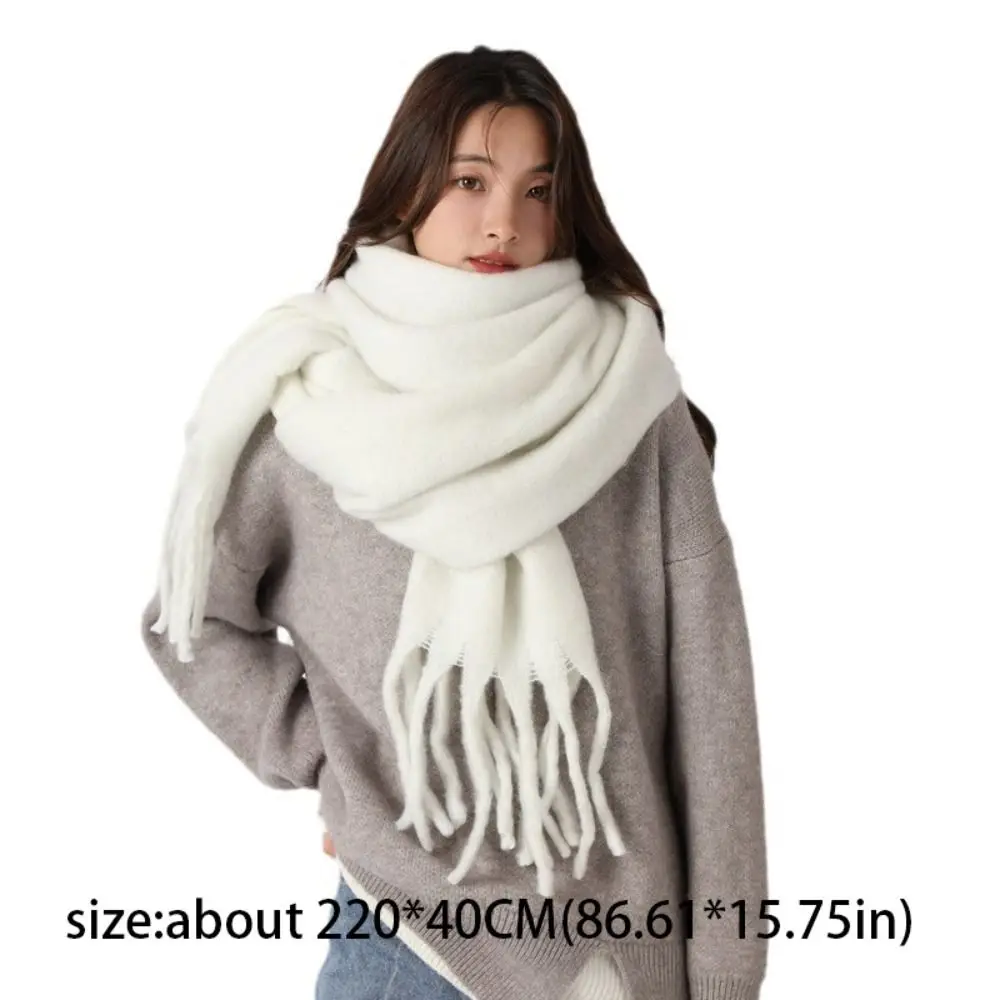 Einfache Mohair Plaid Wolle Schal Quaste Plüsch Winter Kaschmir Schals Verdicken Warme Lange Schal Student