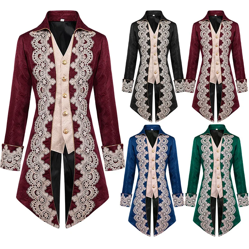 New Men's Steampunk Medieval Jacket Gothic Victorian Flock Coat Uniform Halloween Cosplay Costume