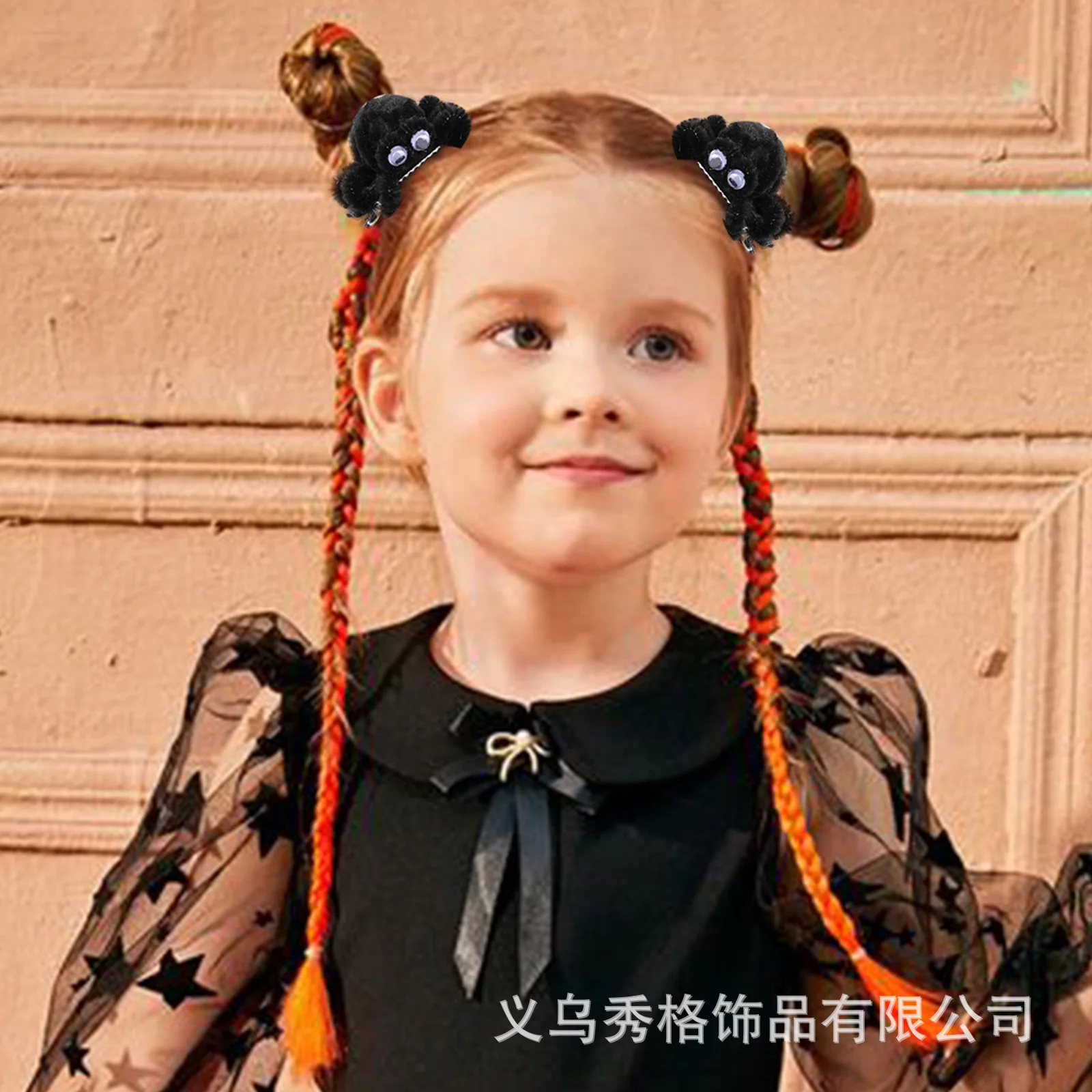 Halloween hairpin Headdress Children's party decoration plush small spider web gauze clip accessories