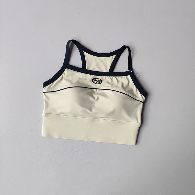 Contrasting Color Integrated Fixed Cup Yoga Underwear Gathering Shock-proof Slimming Sports Vest Running Pilates Training Bra image 3