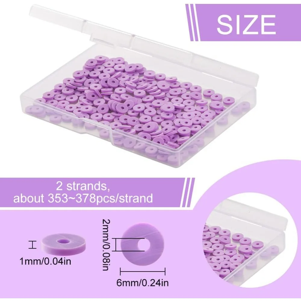 2 Strands 700Pcs+ Purple Clay Bead Clay Heishi Beads 6mm Heishi Bead Bulk Flat Beads Flat Disc Beads Heishi Vinyl making kit