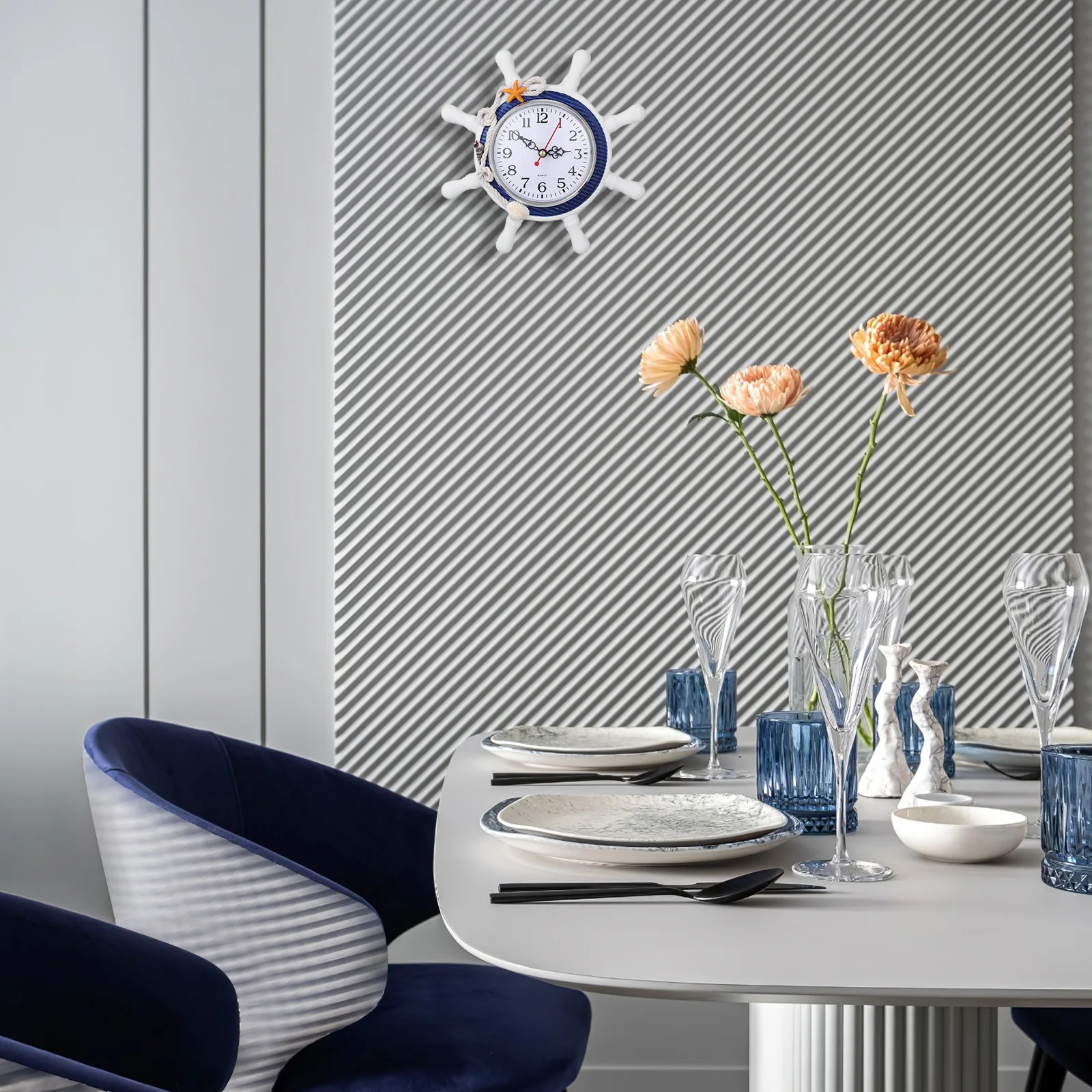 

Mediterranean Wall Clock Rope Decor Ticking Silent Design For Bedroom Living Room Kitchen Long Lasting Use