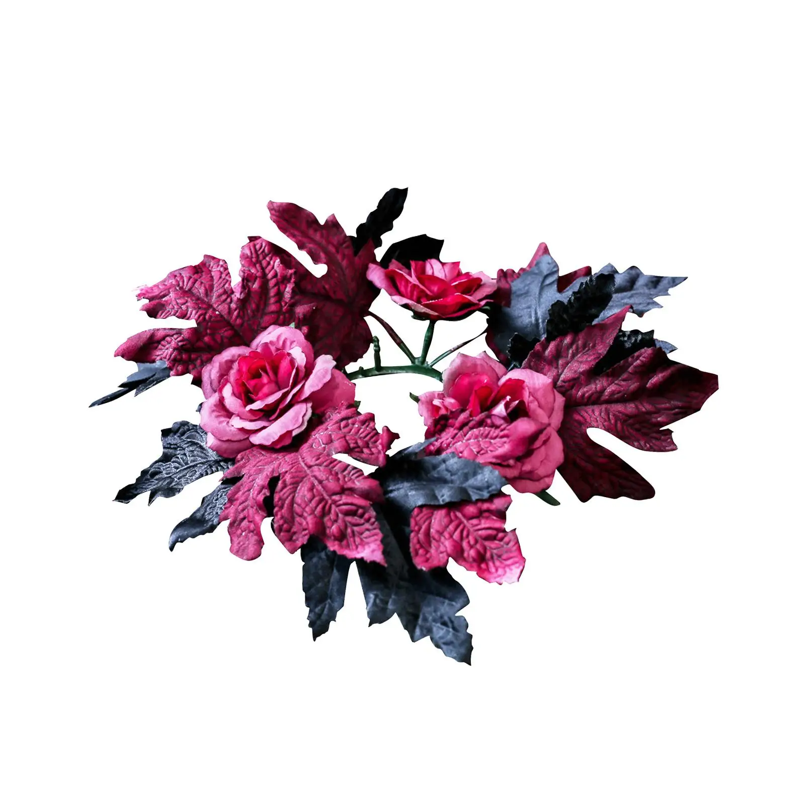 Dark Rose Halloween Wreath Silk Cloth Flower Candle Ring Garland Handcrafted Table Centerpiece Decoration for Holiday Party Home