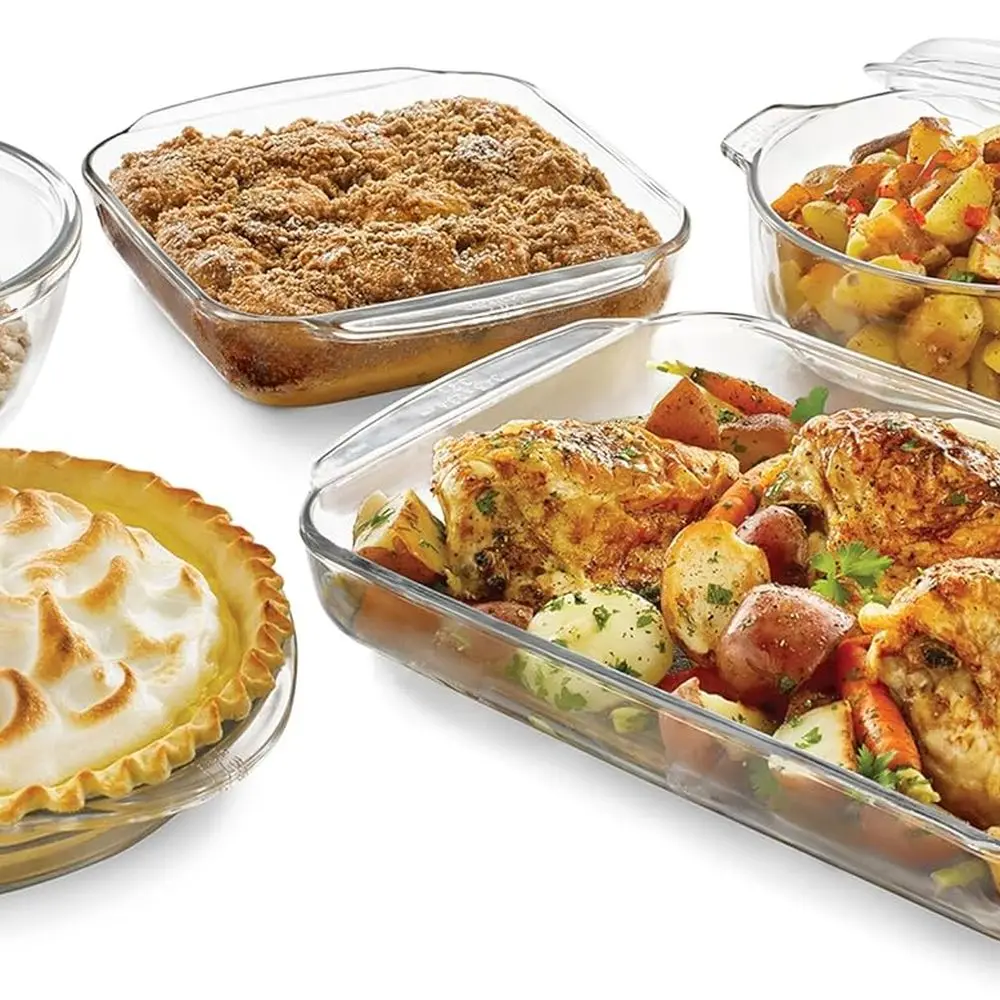 

5-Piece Stackable Glass Baking Dish Set with Lid, Clear Casserole Dishes for Versatile Food Prep